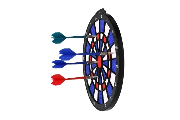Doel met 4 pijlen plastic diameter 28cm in doos 39x31x3cm