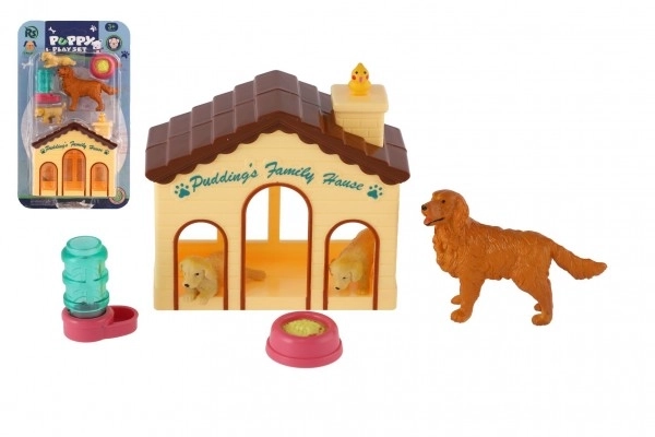 Honden/Dog 3st met huisje/hok plastic met accessoires op kaart 15x25x5cm