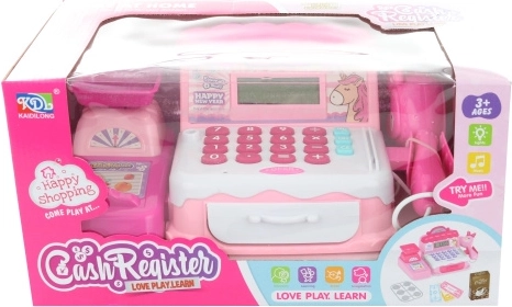 Kinderkassa met eenhoorn – roze elektronische kassa op batterijen