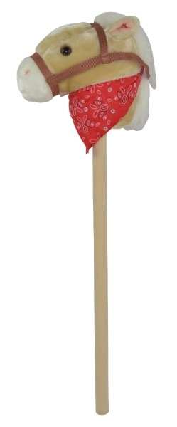 Paard op stok pluche 80cm op batterijen met geluid beige in zakje