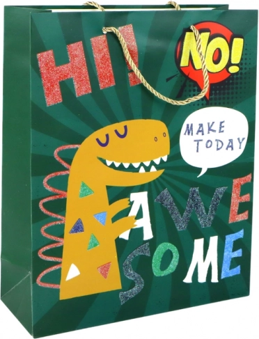 Papieren cadeautas groen met dinosaurus 32 × 26 × 10 cm