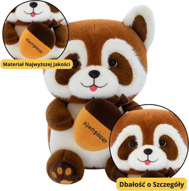 Pluchen wasbeer-mascotte met eikel 23 cm