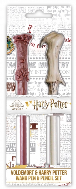 Set pen en potlood in de vorm van toverstokken – Harry en Voldemort