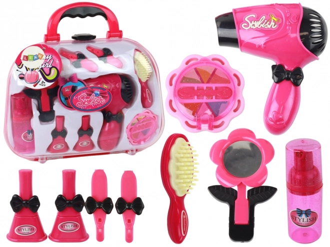 Stijlvol roze kinderkoffertje met cosmetica-accessoires