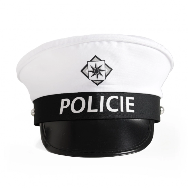 Politieset stof/plastic pet, stopbord, fluitje op kaart 30x48x8cm
