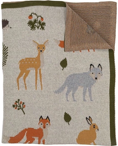gebreide babydeken van biologische katoen bosdieren 82 × 104 cm