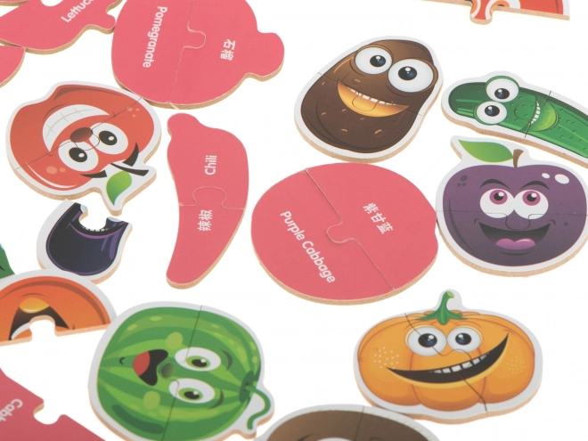 Puzzel met fruit- en groentemotieven in een blikken doosje