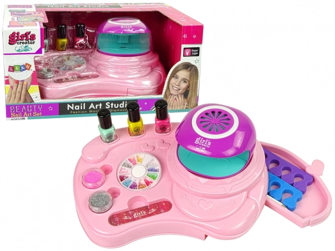 Kinderset voor nageldecoratie met glitter en lamp