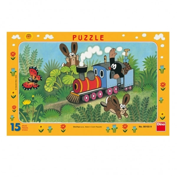 Puzzel bord Krtek en locomotief 29,5x19cm 15 stukken