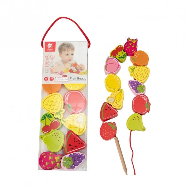 Houten rijgblokken met fruit