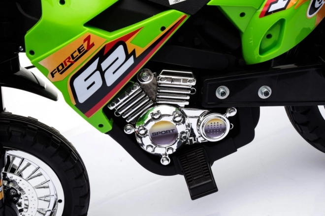 Elektrische crossmotor voor kinderen op accu – groen, met zijwieltjes en LED-verlichting