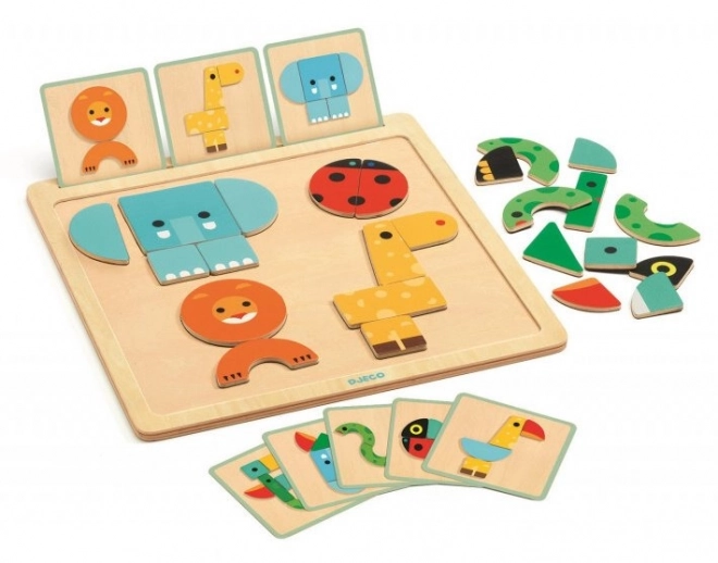 DJECO Houten magnetische puzzel Dierengezichten