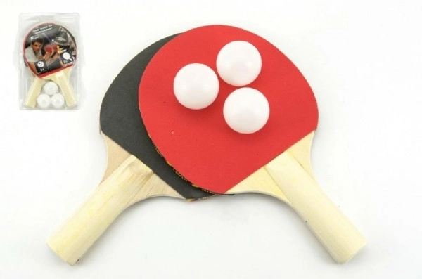 Tafeltennis set 2 batjes + 3 balletjes op kaart 18x29cm