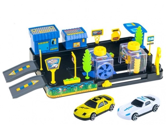 Autowasstraat en benzinestation voor auto's