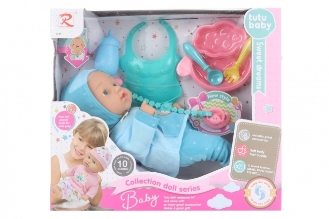 Pratende baby pop Tutu Baby met accessoires