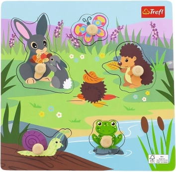 Houten puzzel Dieren in de weide – 5 stukjes