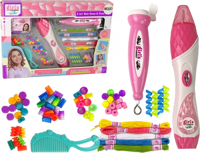 2-in-1 kinderset voor het vlechten van haar met kralen