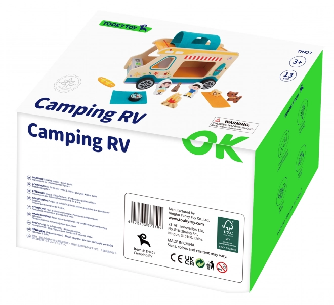 Tooky Toy houten caravan met figuren voor kamperen