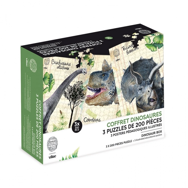Vilac set van drie puzzels met dinosaurussen