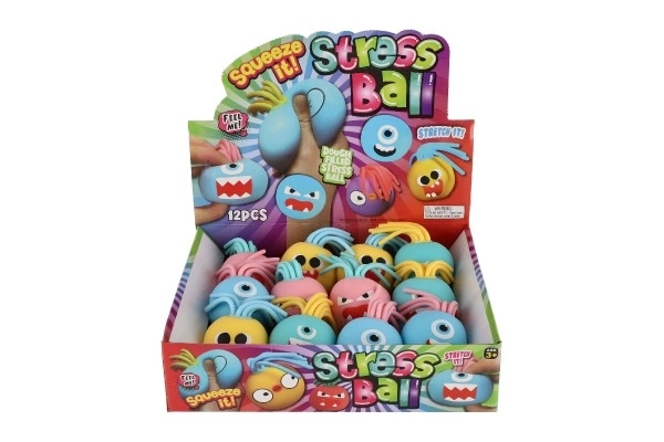 Ball met gezicht met franjes anti-stress knijpslijm 6cm 4 kleuren
