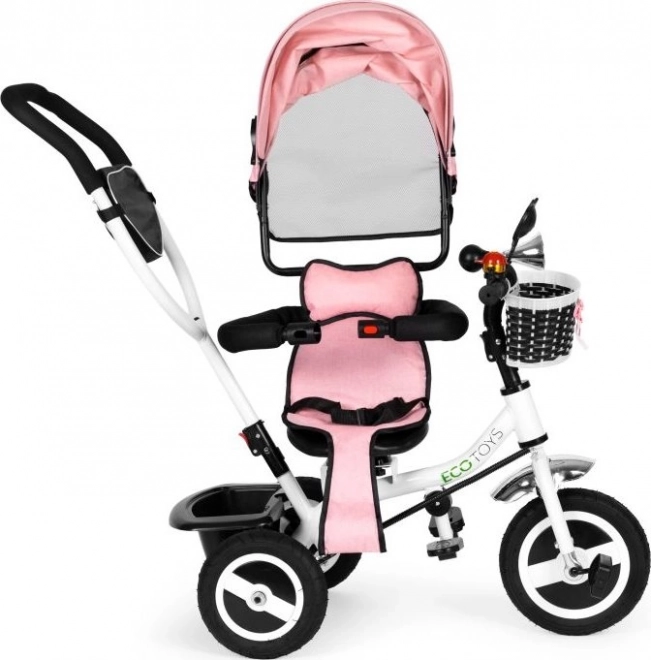 ECOTOYS Driewieler met dak en stuurstang roze