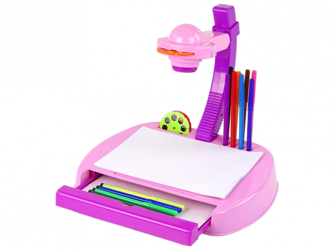 Kinder projector roze tafelmodel voor tekenen met stiften en opbergruimte