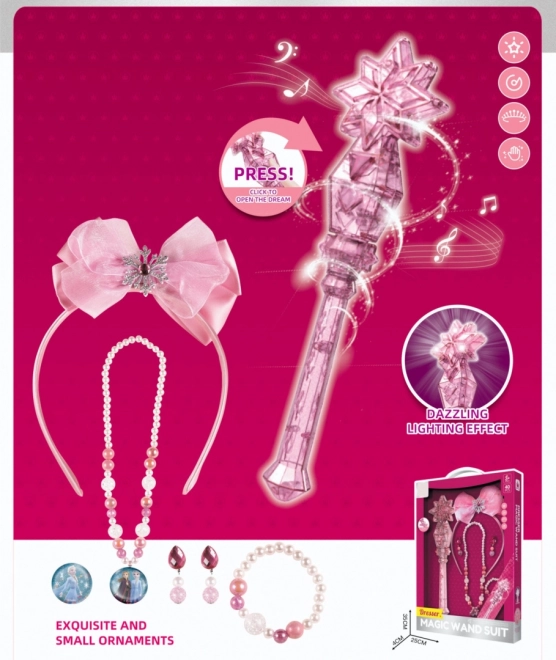 Magische set voor feeën en prinsessen + interactieve toverstaf + feeën sieraden - 7 delen