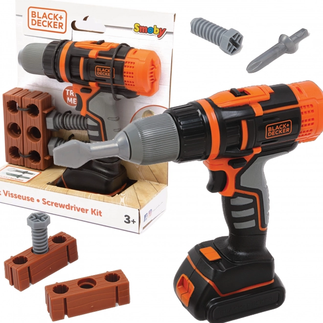 elektronische accuboormachine en schroevendraaier Smoby Black&Decker met baksteen