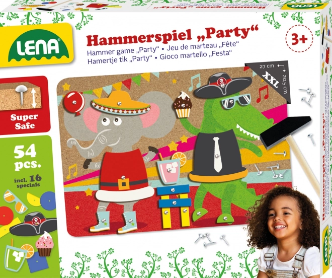 Spel met hamer, feestje, kleurrijke kurk