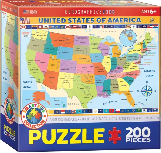 EUROGRAPHICS Puzzel Kaart van de Verenigde Staten van Amerika 200 stukjes
