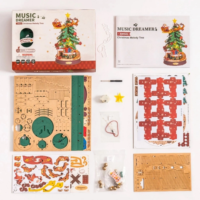RoboTime 3D houten puzzel muziekdoos Kerstboom