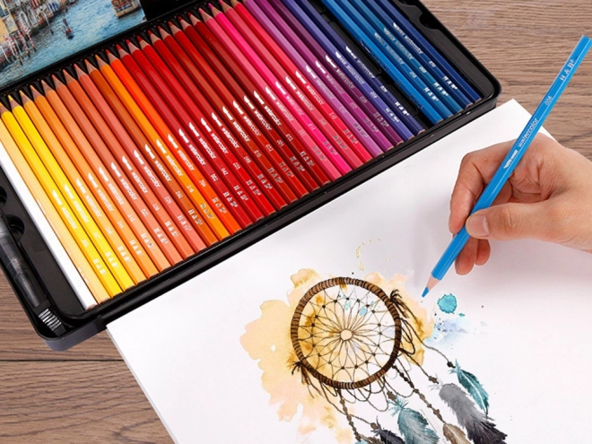 Set van aquarelpotloden 72 kleuren in metalen doos