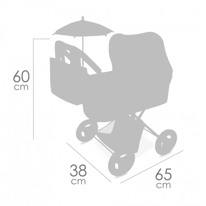 Opvouwbare poppenwagen met parasol en tas Verona 60 cm