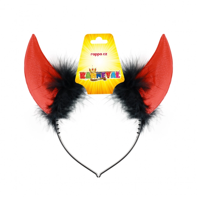 Hoofdband met duivelshoorntjes en zwarte veren