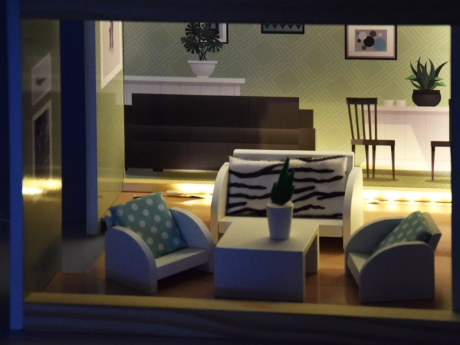 Houten poppenhuis met zwembad en LED-verlichting