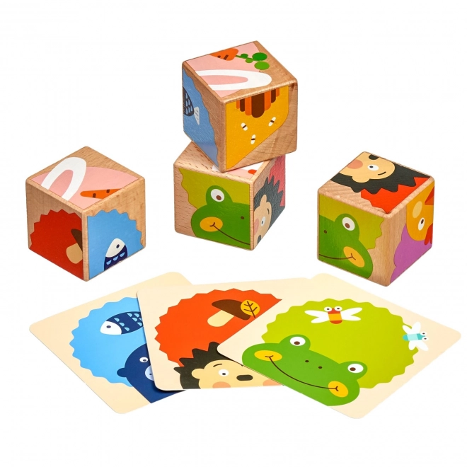 Lucy & Leo Co dieren eten - 4 houten puzzelblokken