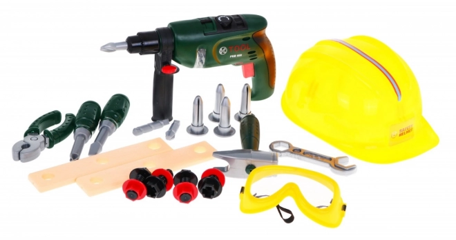 Kleine bouwersset voor kinderen 3+ Elektrische schroevendraaier + helm en bril + gereedschap