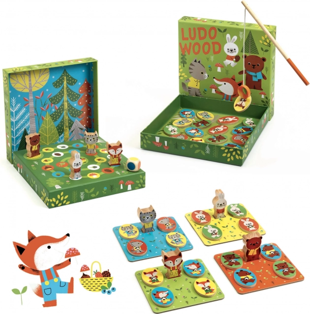 Djeco set van 4 spellen Ludo Wood