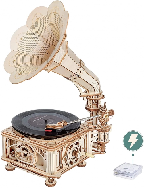 RoboTime 3D houten mechanische puzzel Grammofoon (handmatige aandrijving)