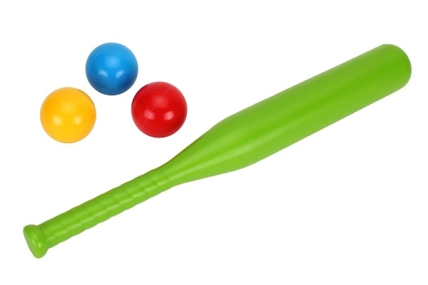 Honkbalknuppel 50cm + 3 stuks ballen plastic 2 kleuren in net
