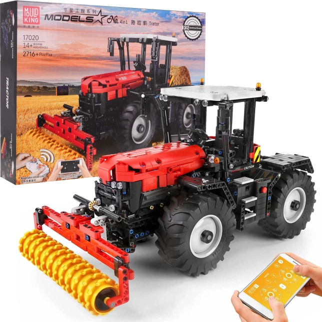 Bouwset RC rode tractor 2716 stukjes met verwisselbare opzetstukken