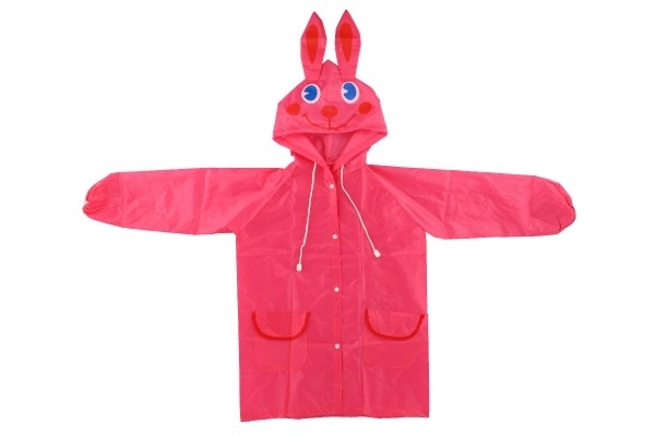Kinder regenjas konijn maat 110-120cm roze in zak 23x25cm