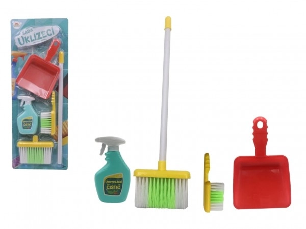 Schoonmaakset / schoonmaakster met accessoires plastic 5 stuks op kaart 21,5x57,5x5cm