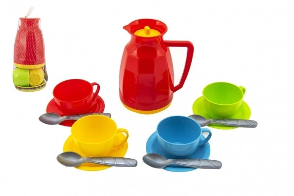 Theeservies van plastic 13-delig in netje 11x20x11cm 12m+