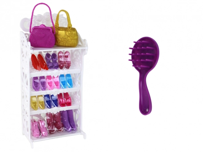 Modieuze pop 30 cm met lang blond haar – kledingkast, schoenen en accessoires