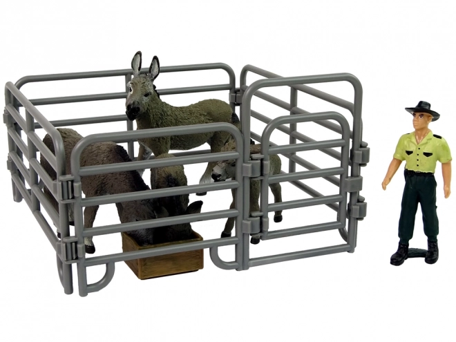 Set van vier boerderij ezel figuren Grijze omheining