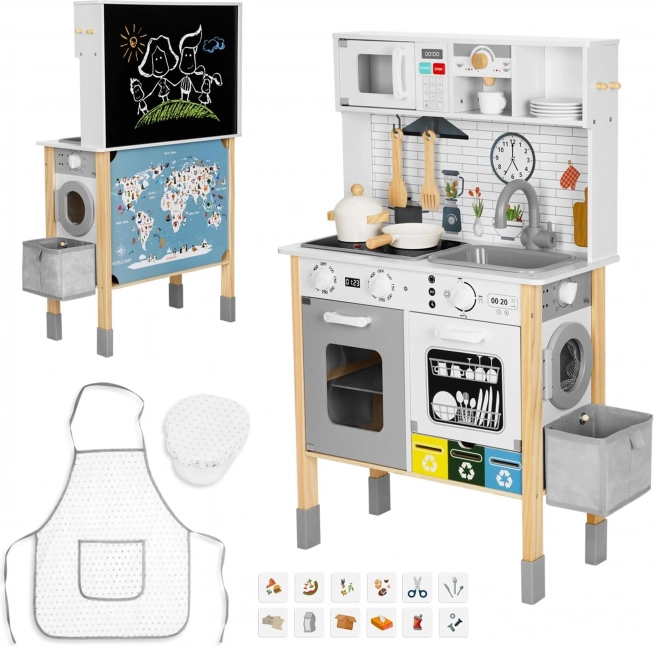 Houten interactieve 9-in-1 keuken met wasmachine en krijtbord Woopie Green