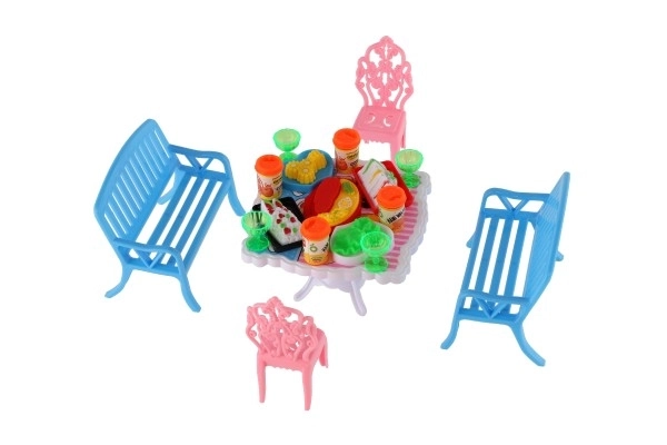 Poppenmeubels van plastic 4 kleuren in blister 14x11x16cm