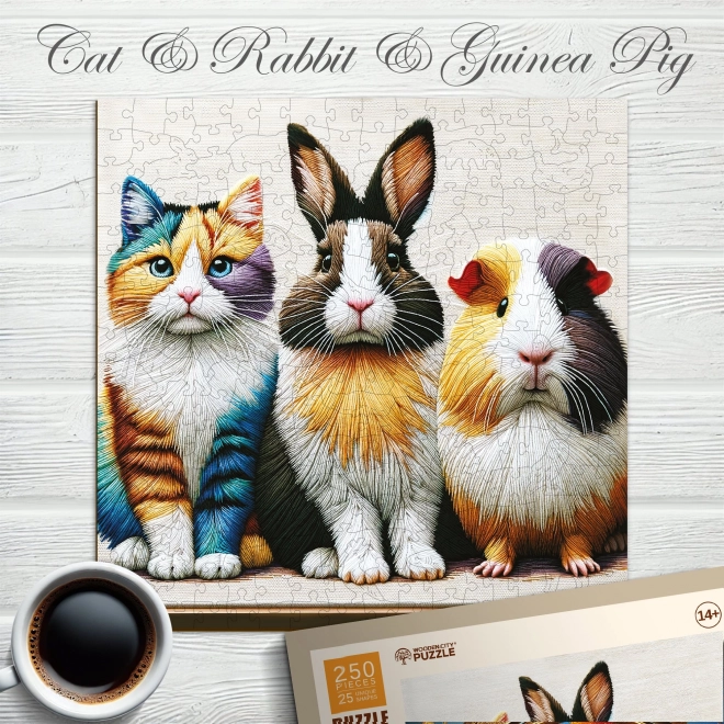 Houten puzzel Kat, Konijn en Cavia 250 stukjes van Wooden City