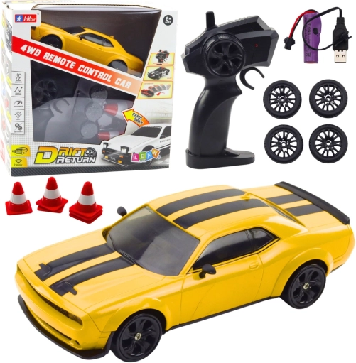 RC driftauto 4WD geel met verwisselbare wielen